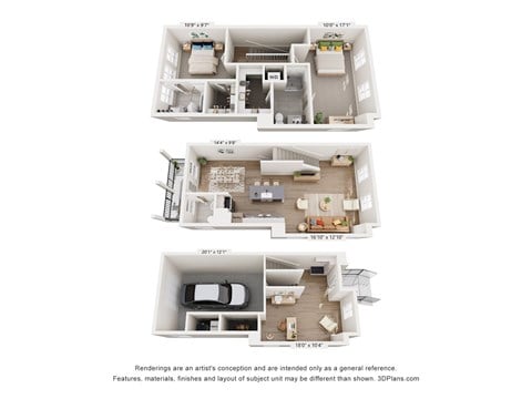 Floor plan for 2 beds, 2.5 baths, 1570 sqft